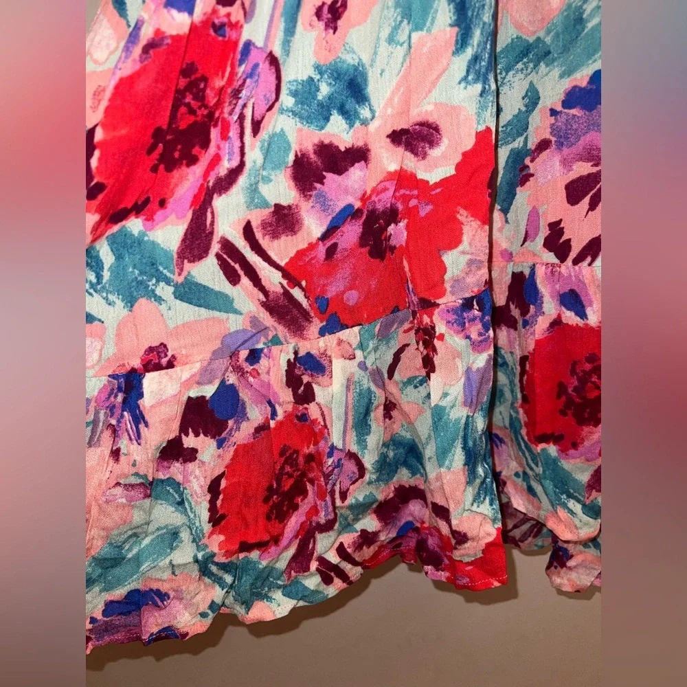Easel Floral Tie-Back Mini Dress - Red, Pink, Blue - Picture 4 of 7
